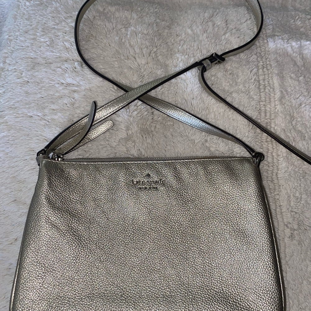 kate spade Metallic Silver Pebbled Leather Crossbody